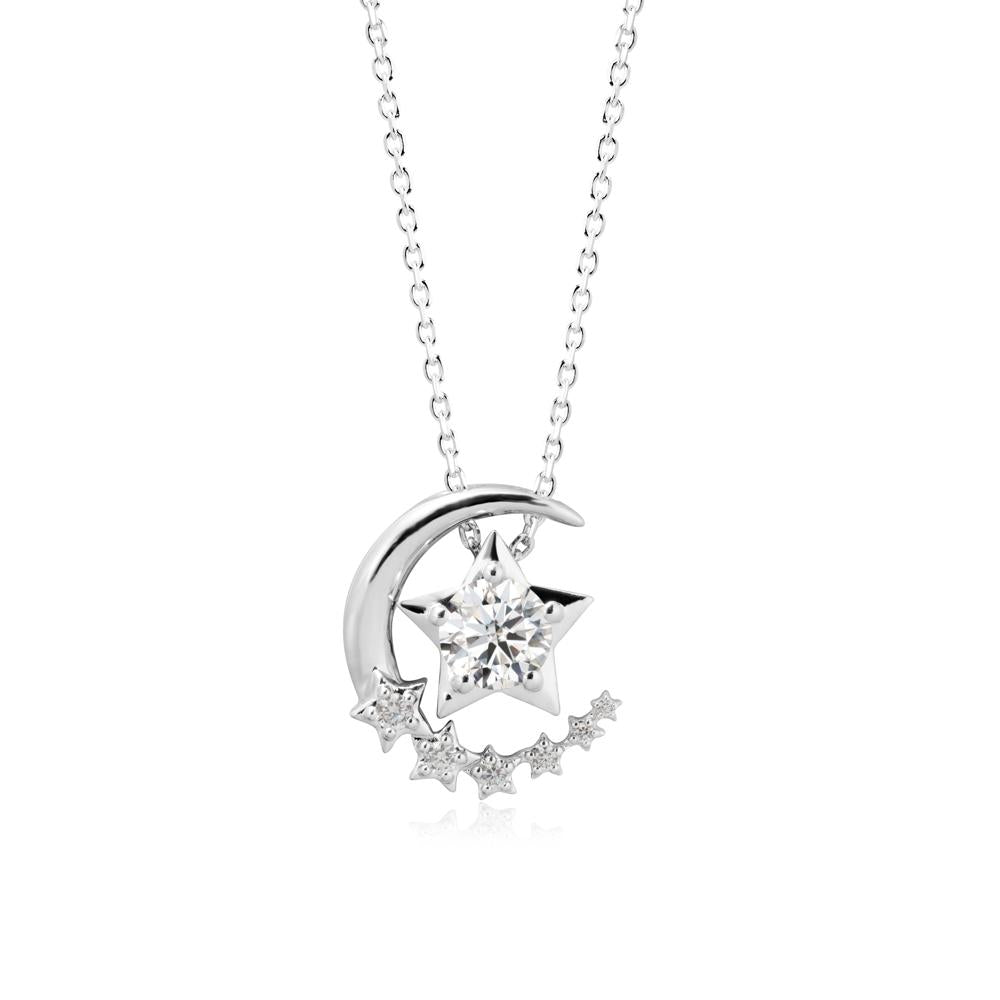 Moissanite Swinging Star and Crescent Moon Necklace - LUO Jewelry #metal_14k white gold