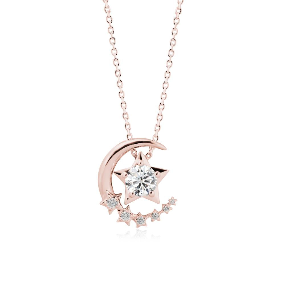 Moissanite Swinging Star and Crescent Moon Necklace - LUO Jewelry #metal_18k rose gold
