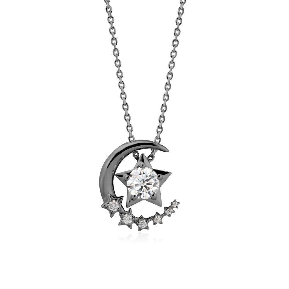 Moissanite Swinging Star and Crescent Moon Necklace - LUO Jewelry #metal_black finish sterling silver