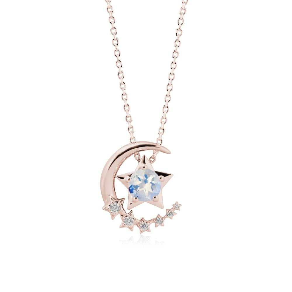Star and Crescent Moon Moonstone Pendant Necklace - LUO Jewelry #metal_14k rose gold