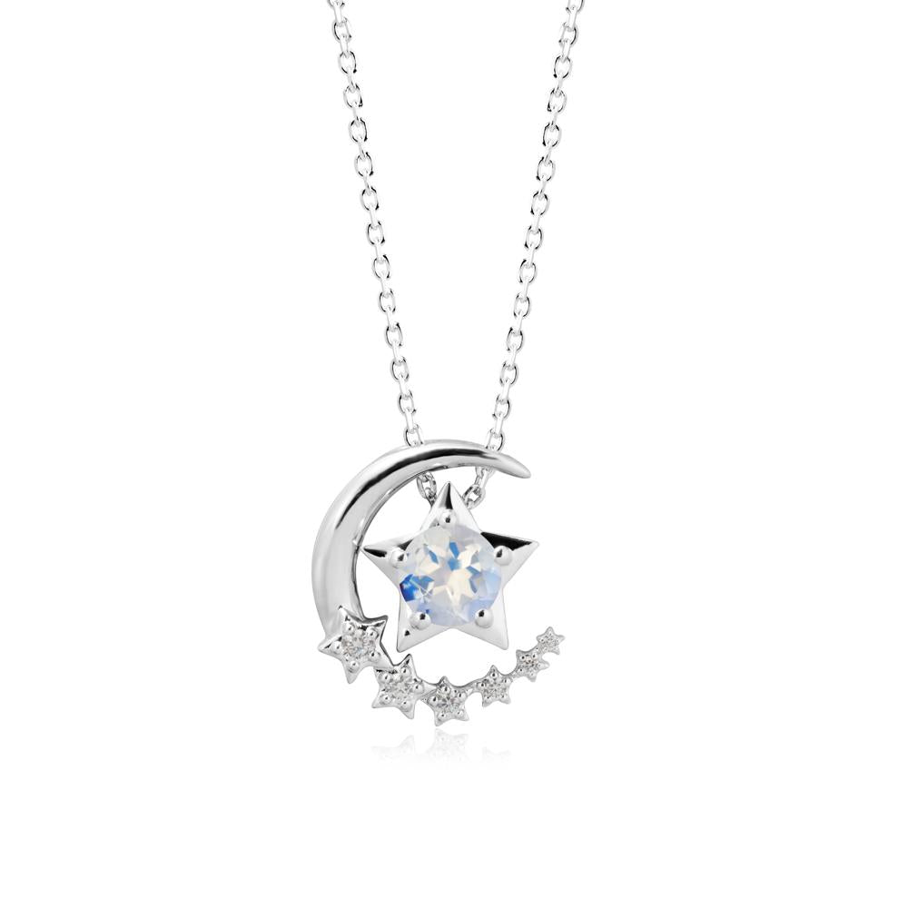 Star and Crescent Moon Moonstone Pendant Necklace - LUO Jewelry #metal_18k white gold