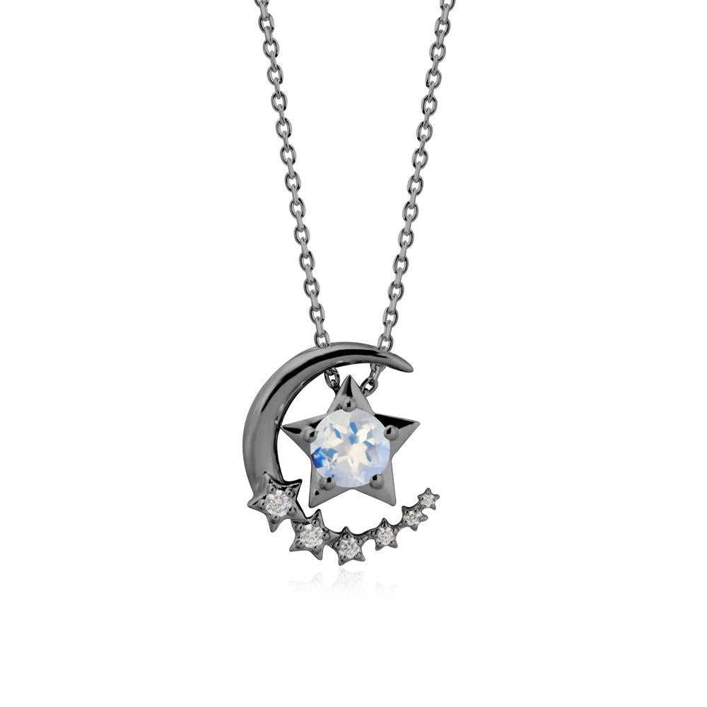 Star and Crescent Moon Moonstone Pendant Necklace - LUO Jewelry #metal_black finish sterling silver