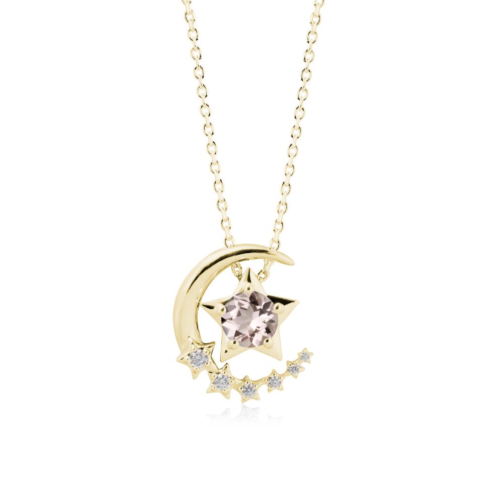 Swinging Star and Crescent Moon Morganite Necklace - LUO Jewelry #metal_18k yellow gold