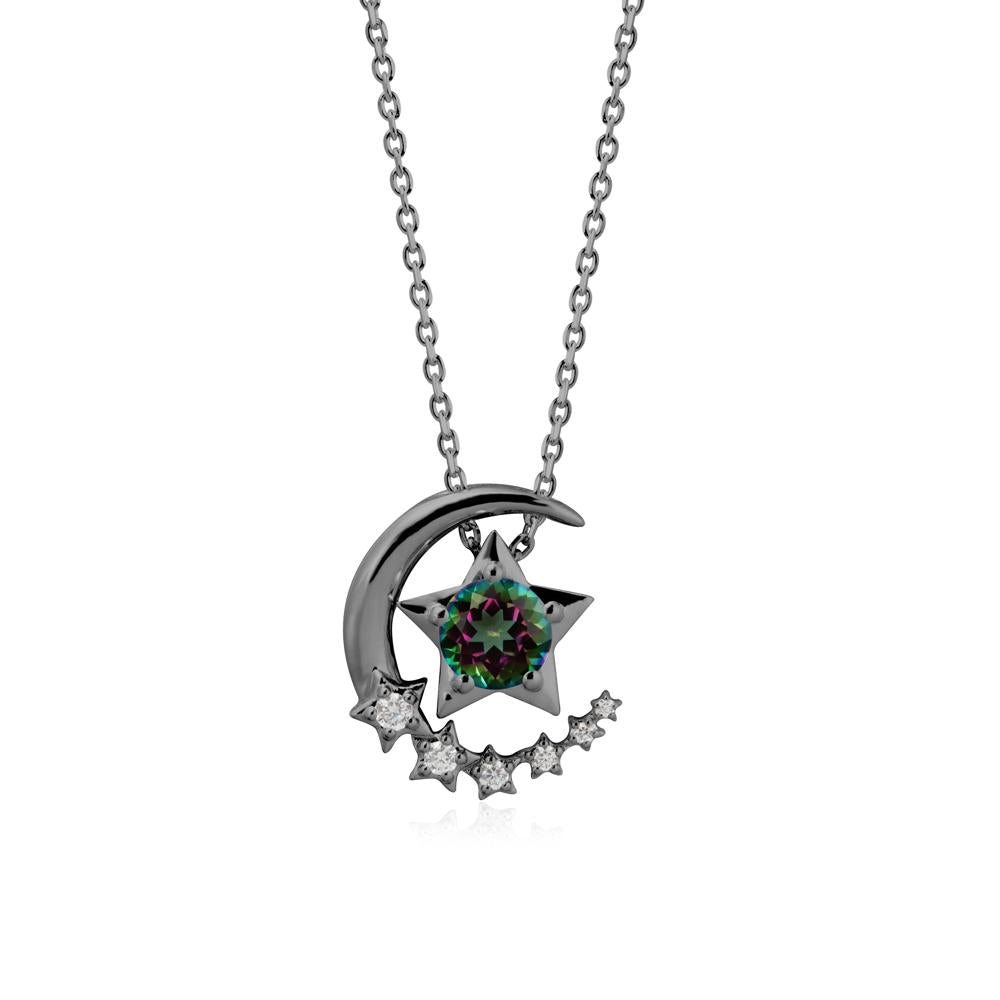 Mystic Topaz Swinging Star and Crescent Moon Necklace - LUO Jewelry #metal_black finish sterling silver