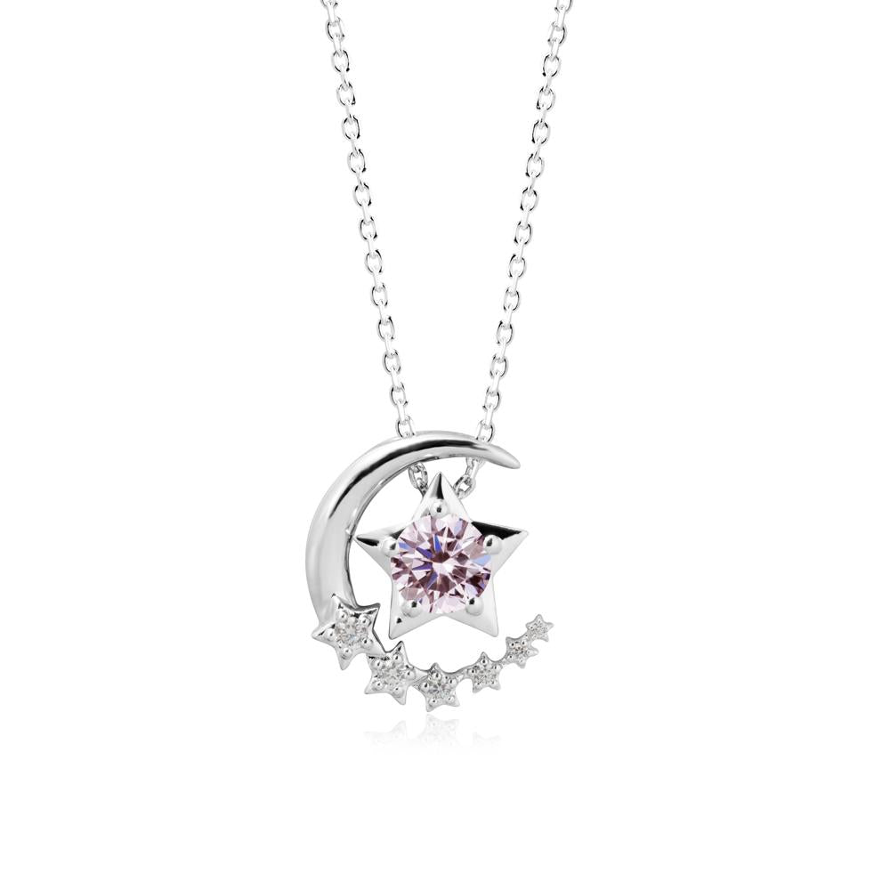 Star and Crescent Moon Pink Cubic Zirconia Pendant Necklace - LUO Jewelry #metal_18k white gold