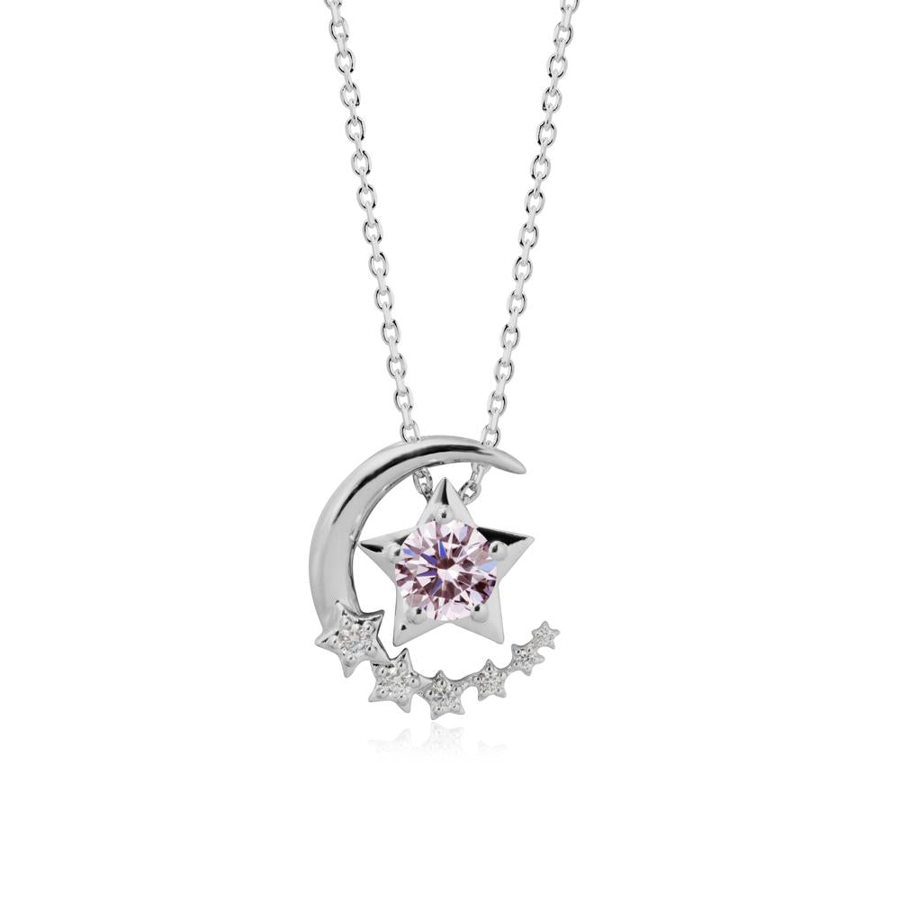 Star and Crescent Moon Pink Cubic Zirconia Pendant Necklace - LUO Jewelry #metal_platinum