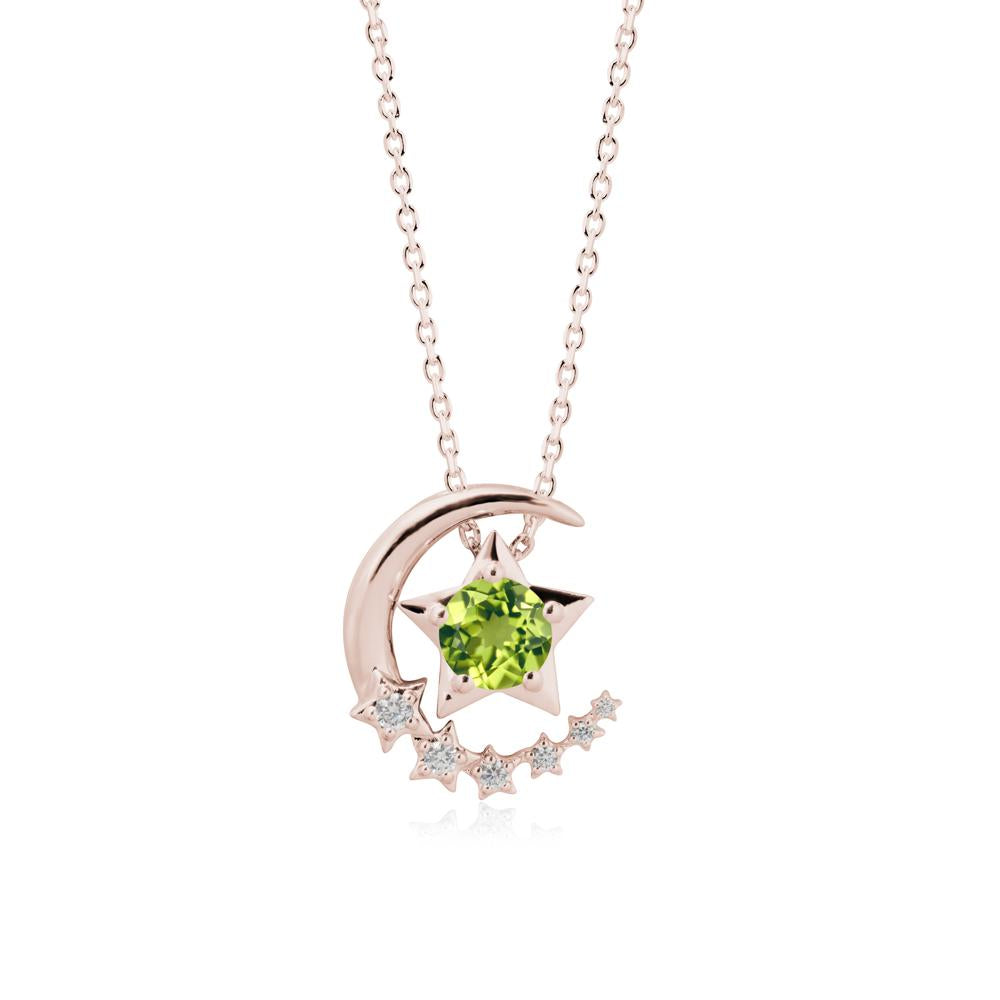 Swinging Star and Crescent Moon Peridot Necklace - LUO Jewelry #metal_14k rose gold