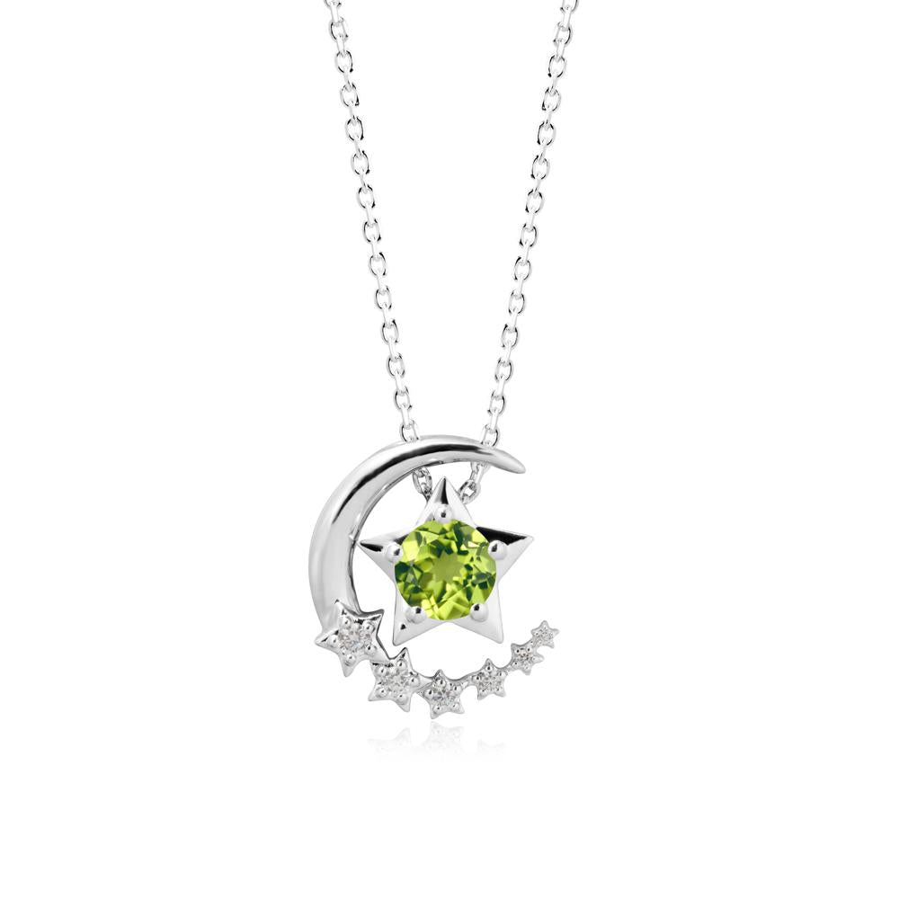 Swinging Star and Crescent Moon Peridot Necklace - LUO Jewelry #metal_18k white gold