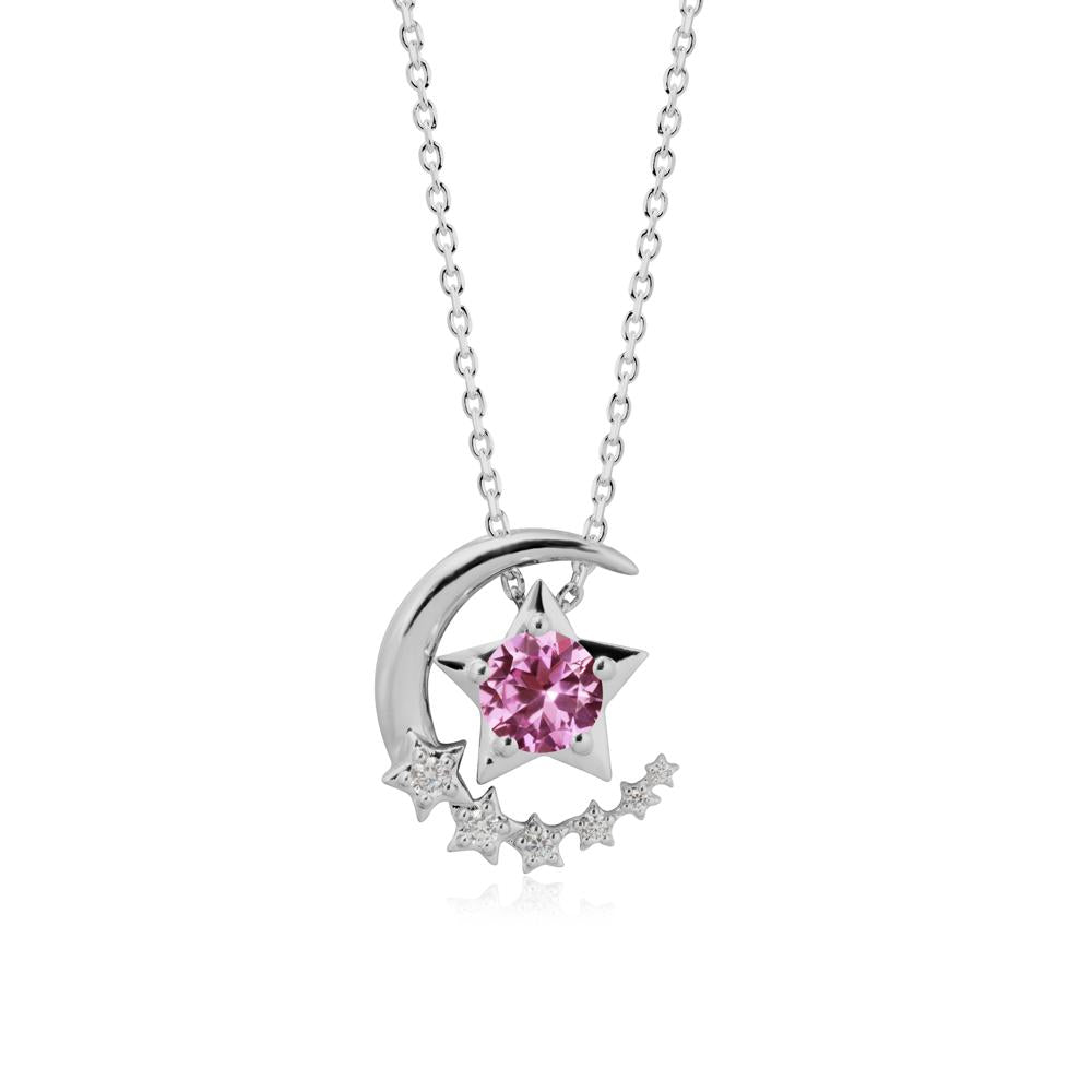 Star and Crescent Moon Pink Sapphire Pendant Necklace - LUO Jewelry #metal_platinum