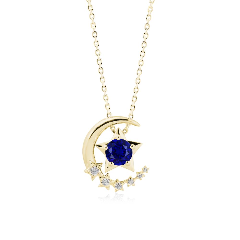 Sapphire Swinging Star and Crescent Moon Necklace - LUO Jewelry #metal_18k yellow gold