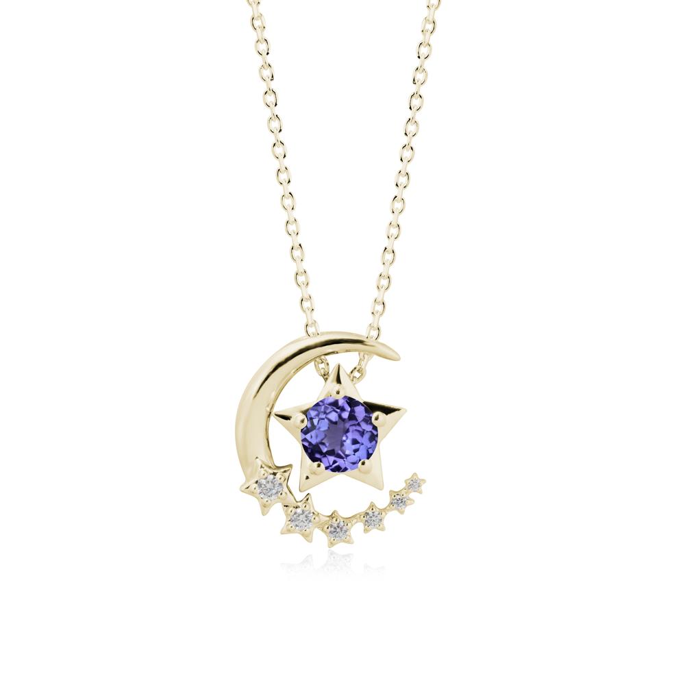 Tanzanite Swinging Star and Crescent Moon Necklace - LUO Jewelry #metal_14k yellow gold