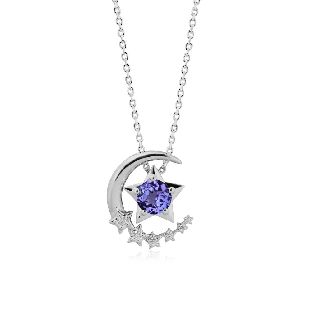 Tanzanite Swinging Star and Crescent Moon Necklace - LUO Jewelry #metal_platinum