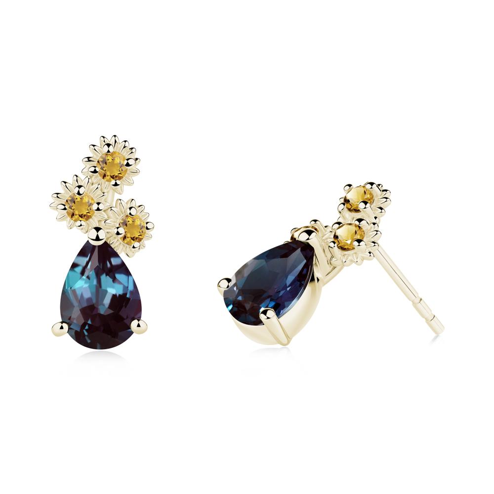 Petals of Promise Sunflower Alexandrite and Citrine Earrings - LUO Jewelry #metal_14k yellow gold