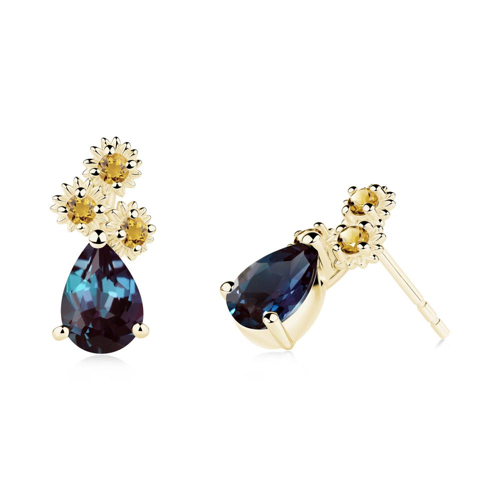 Petals of Promise Sunflower Alexandrite and Citrine Earrings - LUO Jewelry #metal_18k yellow gold