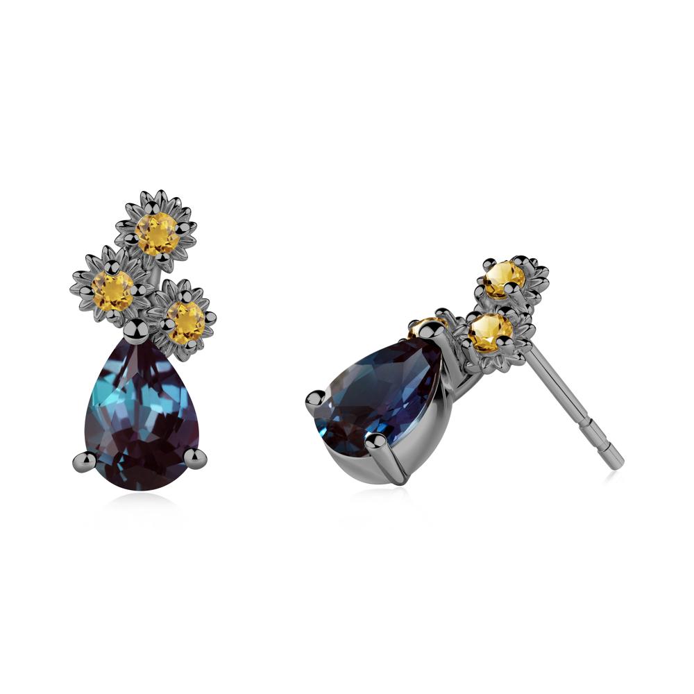 Petals of Promise Sunflower Alexandrite and Citrine Earrings - LUO Jewelry #metal_black finish sterling silver