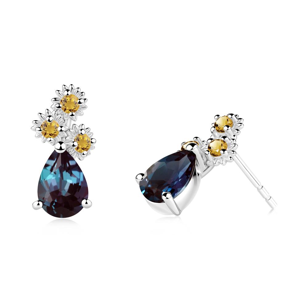 Petals of Promise Sunflower Alexandrite and Citrine Earrings - LUO Jewelry #metal_sterling silver