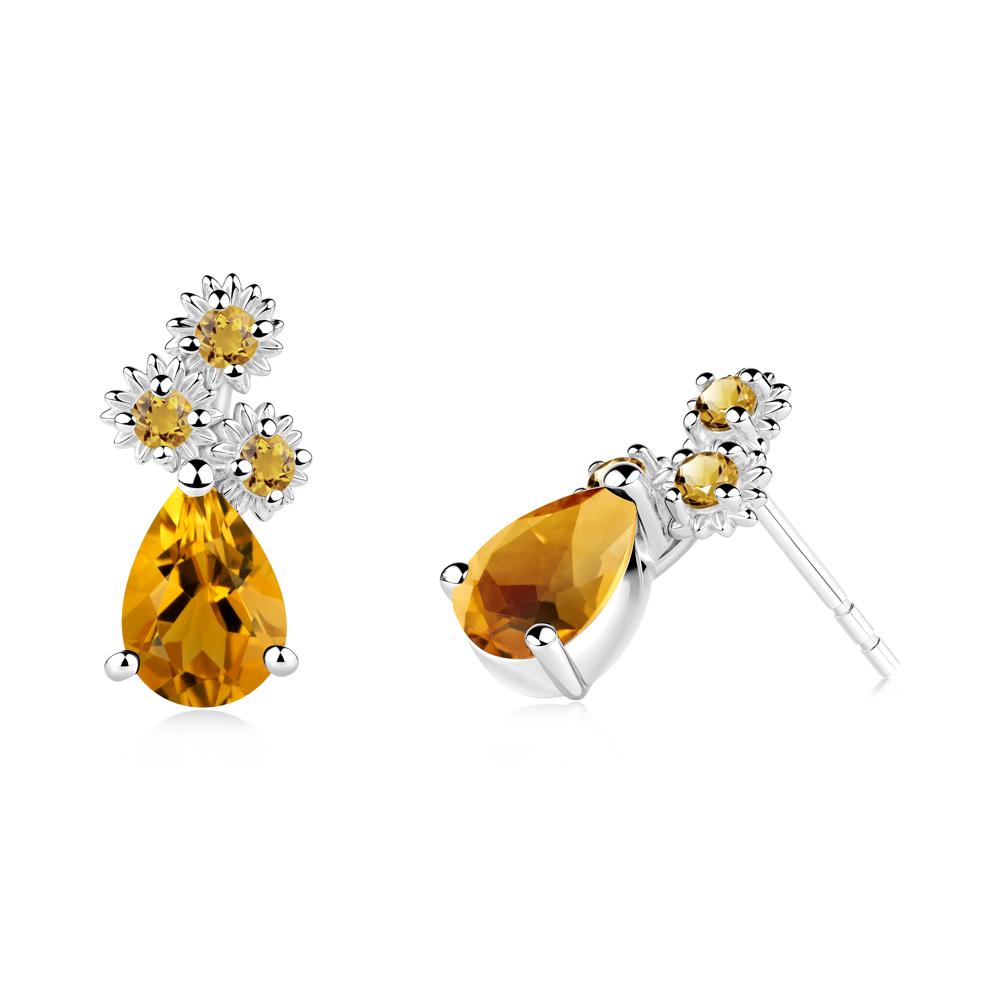 Teardrop Citrine Flower Stud Earrings - LUO Jewelry #metal_14k white gold
