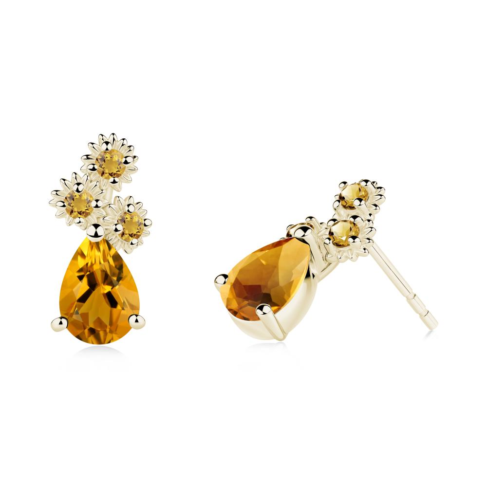 Teardrop Citrine Flower Stud Earrings - LUO Jewelry #metal_14k yellow gold