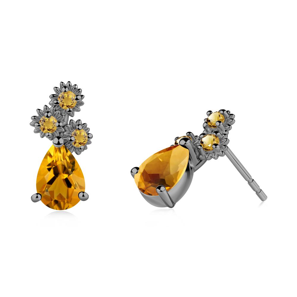 Teardrop Citrine Flower Stud Earrings - LUO Jewelry #metal_black finish sterling silver