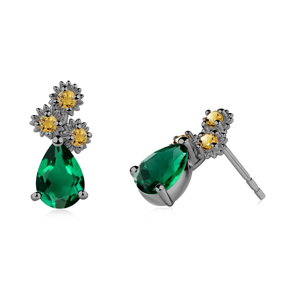 Pear Shaped Emerald and Citrine Sunflower Stud Earrings - LUO Jewelry #metal_black finish sterling silver