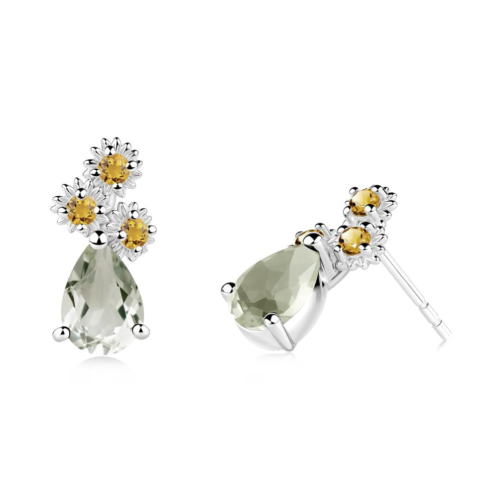 Petals of Promise Sunflower Green Amethyst and Citrine Earrings - LUO Jewelry #metal_18k white gold
