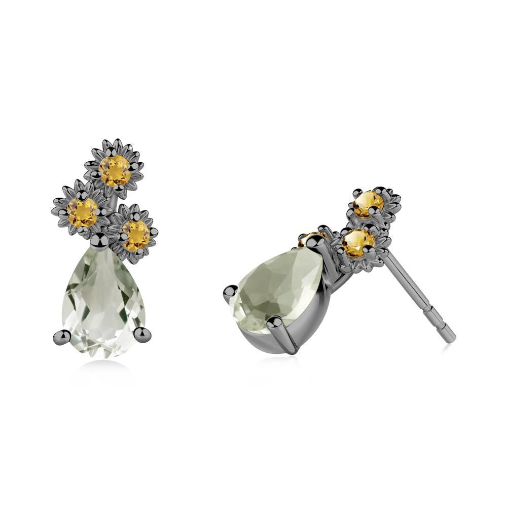 Petals of Promise Sunflower Green Amethyst and Citrine Earrings - LUO Jewelry #metal_black finish sterling silver