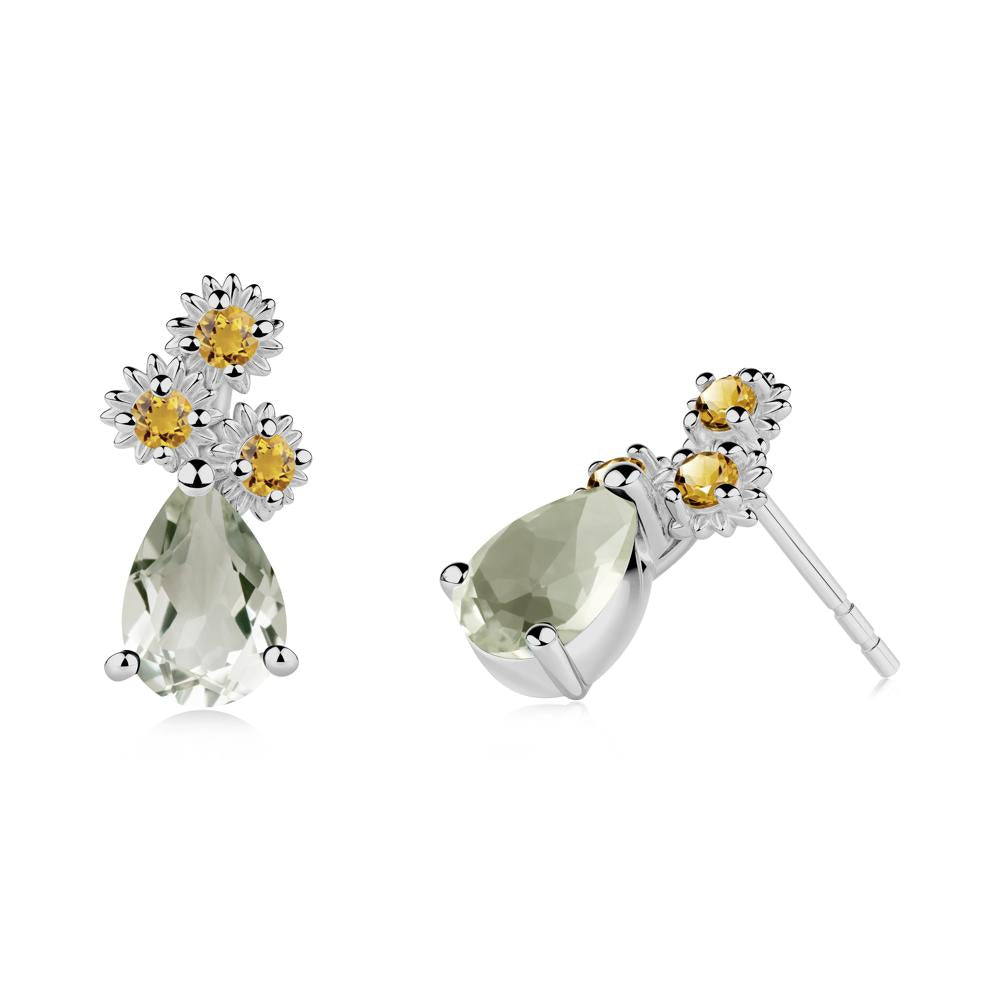 Petals of Promise Sunflower Green Amethyst and Citrine Earrings - LUO Jewelry #metal_platinum