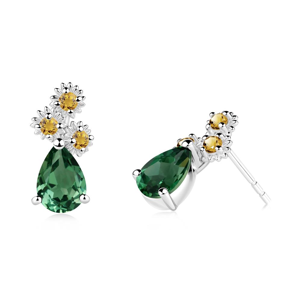 Pear Shaped Green Sapphire and Citrine Sunflower Stud Earrings - LUO Jewelry #metal_sterling silver