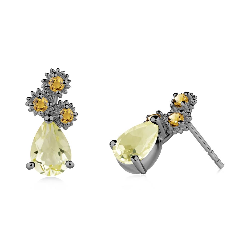 Pear Shaped Lemon Quartz and Citrine Sunflower Stud Earrings - LUO Jewelry #metal_black finish sterling silver