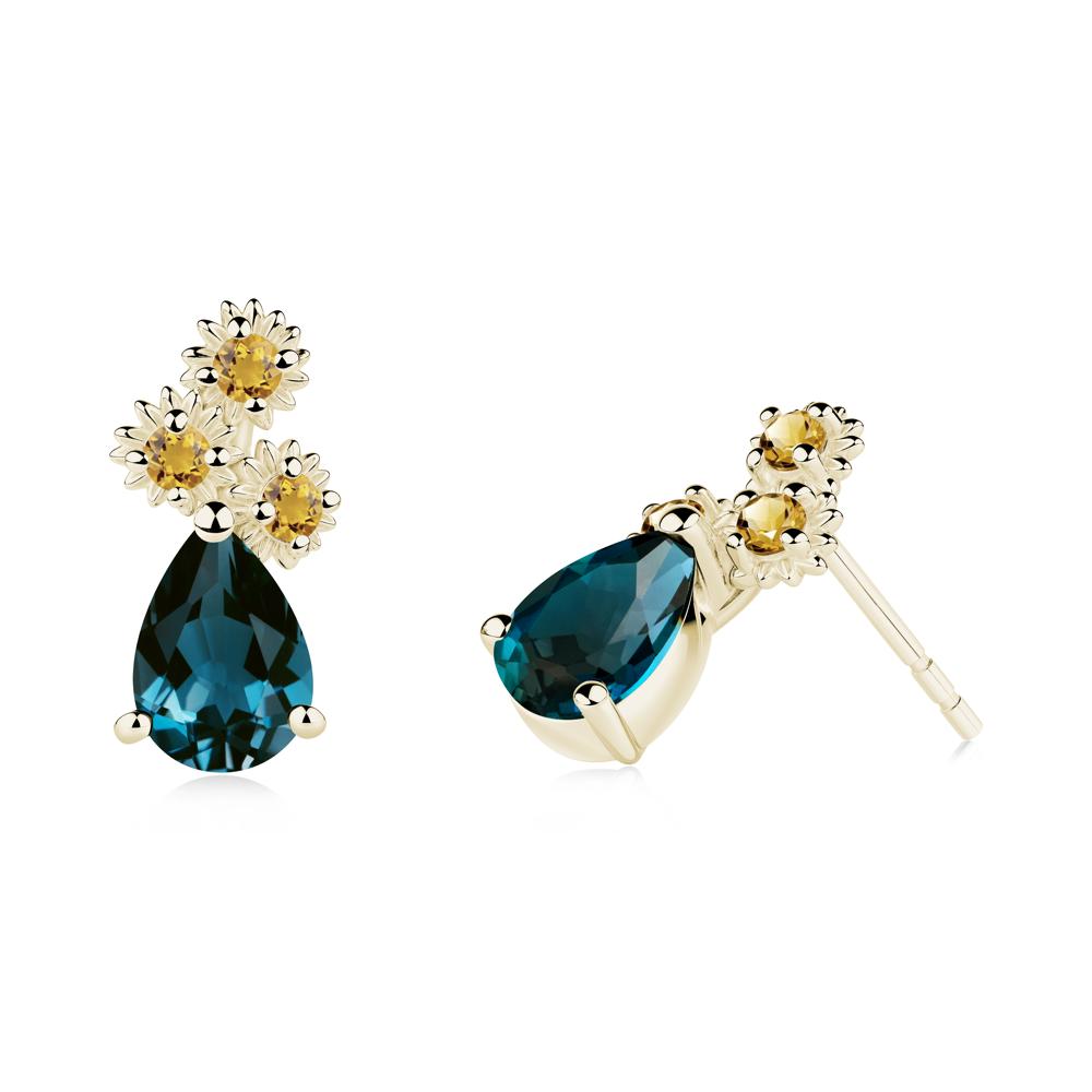 Petals of Promise Sunflower London Blue Topaz and Citrine Earrings - LUO Jewelry #metal_14k yellow gold