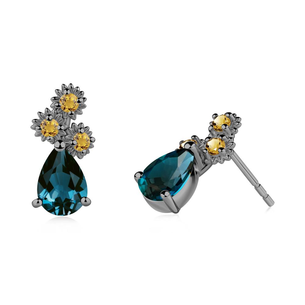 Petals of Promise Sunflower London Blue Topaz and Citrine Earrings - LUO Jewelry #metal_black finish sterling silver