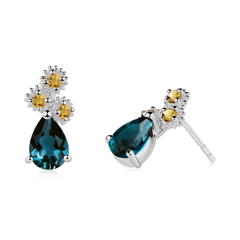 Petals of Promise Sunflower London Blue Topaz and Citrine Earrings - LUO Jewelry #metal_platinum