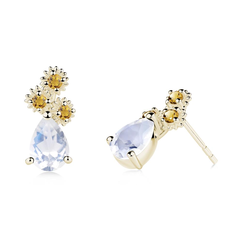 Pear Shaped Moonstone and Citrine Sunflower Stud Earrings - LUO Jewelry #metal_14k yellow gold