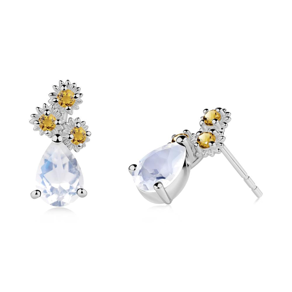 Pear Shaped Moonstone and Citrine Sunflower Stud Earrings - LUO Jewelry #metal_platinum