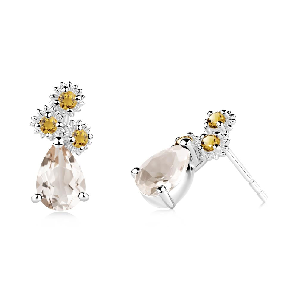 Petals of Promise Sunflower Morganite and Citrine Earrings - LUO Jewelry #metal_14k white gold