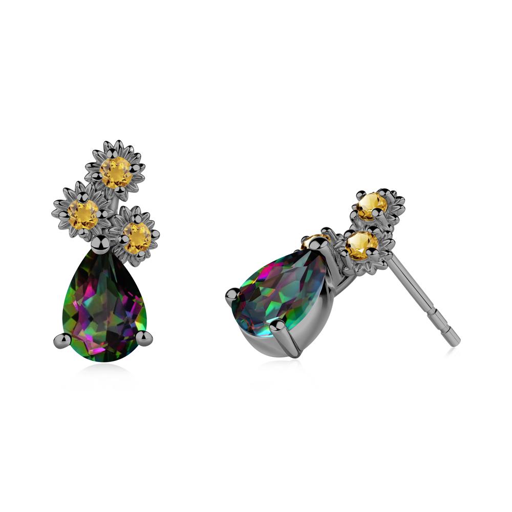 Teardrop Mystic Topaz and Citrine Flower Stud Earrings - LUO Jewelry #metal_black finish sterling silver