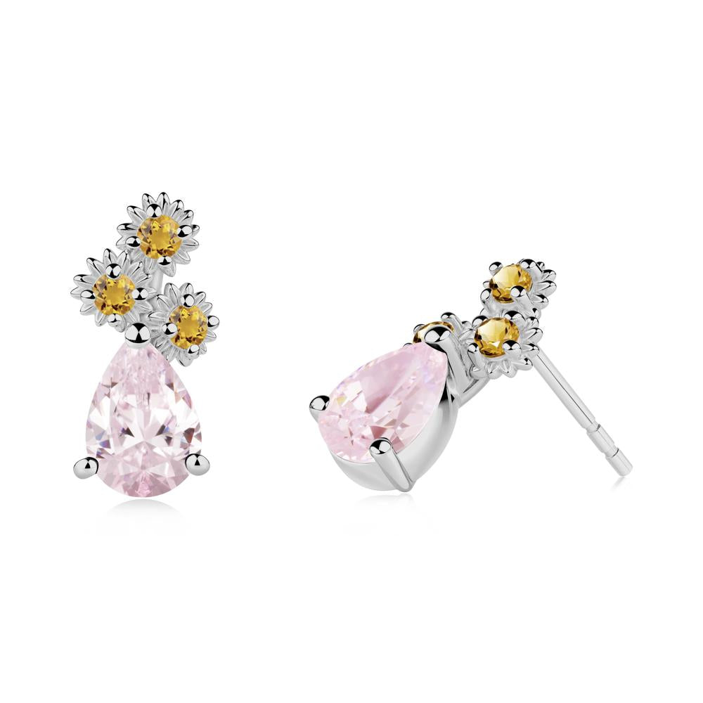 Teardrop Pink Cubic Zirconia and Citrine Flower Stud Earrings - LUO Jewelry #metal_platinum