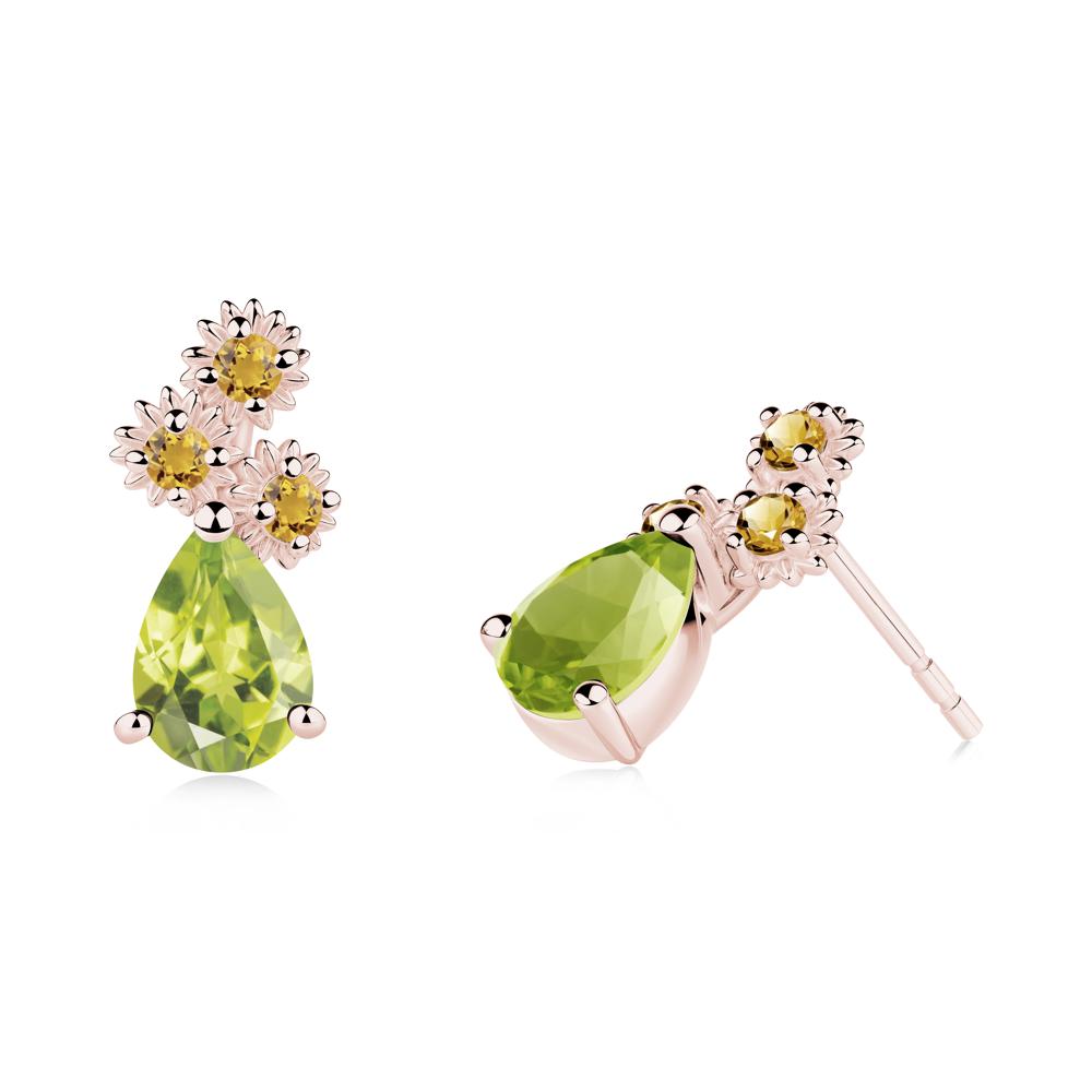 Petals of Promise Sunflower Peridot and Citrine Earrings - LUO Jewelry #metal_18k rose gold