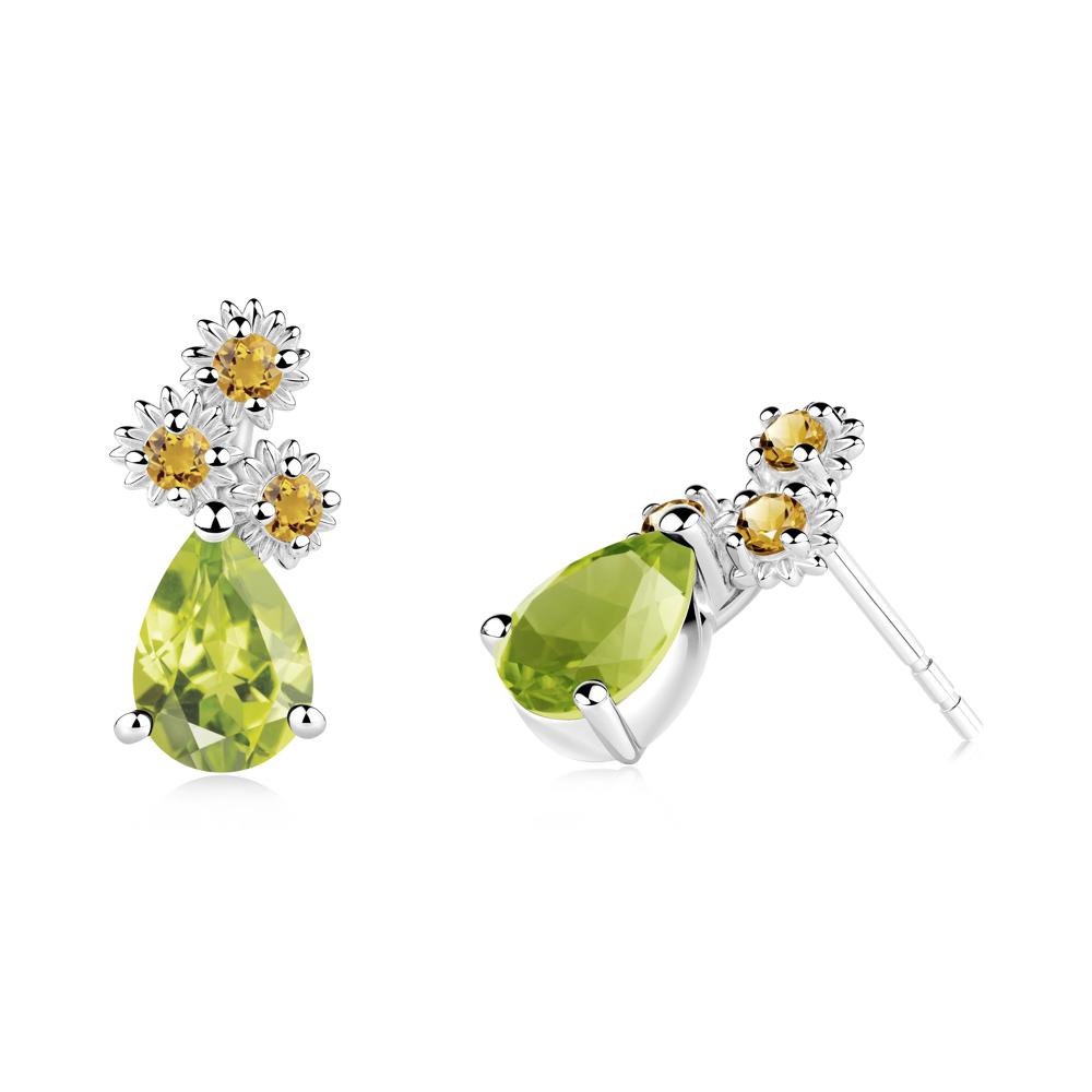 Petals of Promise Sunflower Peridot and Citrine Earrings - LUO Jewelry #metal_18k white gold