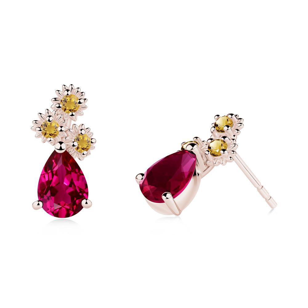 Petals of Promise Sunflower Ruby and Citrine Earrings - LUO Jewelry #metal_14k rose gold