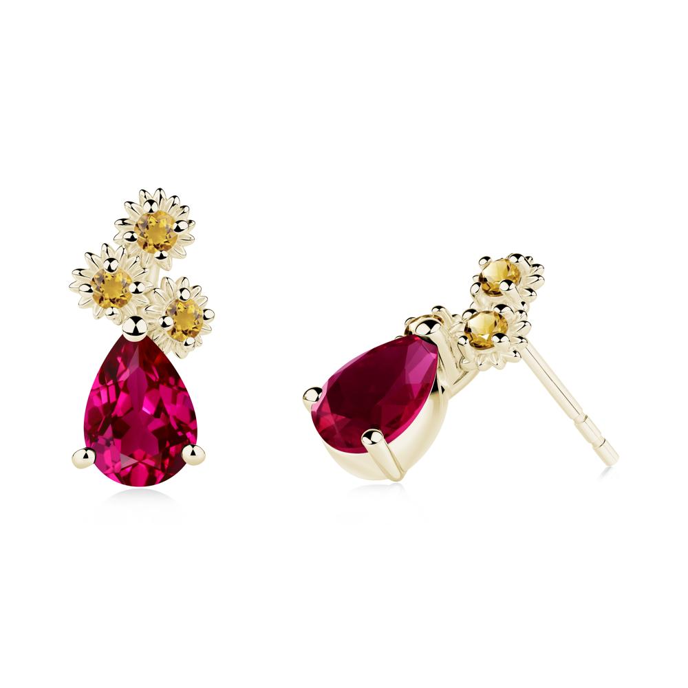 Petals of Promise Sunflower Ruby and Citrine Earrings - LUO Jewelry #metal_14k yellow gold