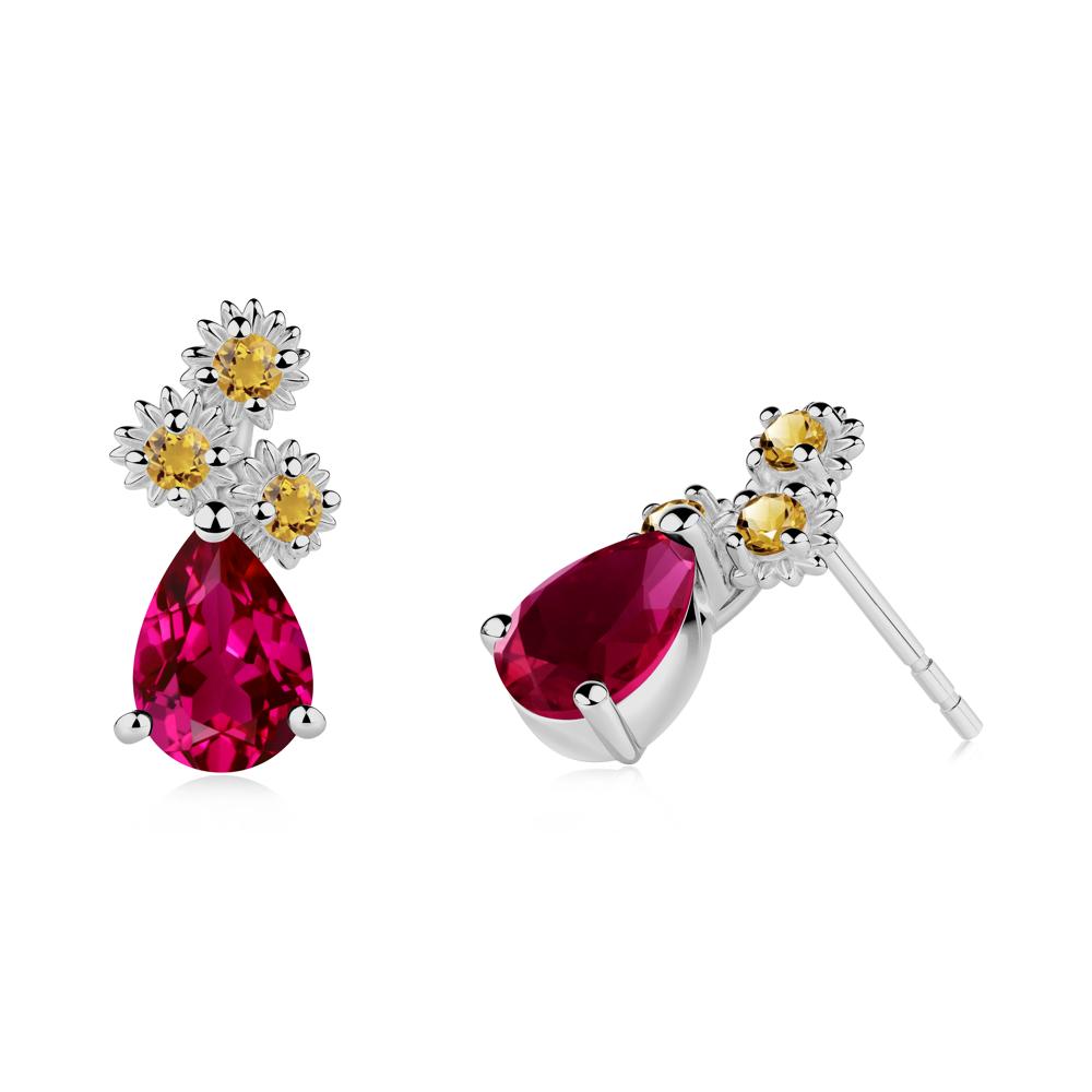 Petals of Promise Sunflower Ruby and Citrine Earrings - LUO Jewelry #metal_platinum