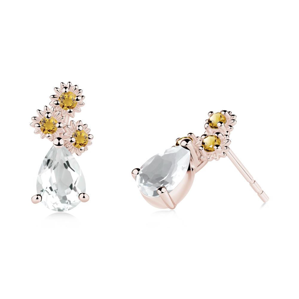 Petals of Promise Sunflower White Topaz and Citrine Earrings - LUO Jewelry #metal_14k rose gold