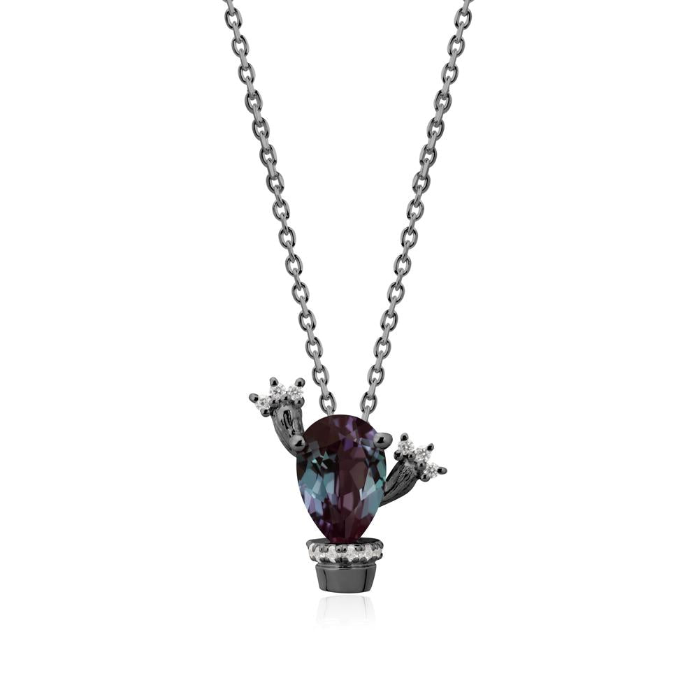 Pear Shaped Alexandrite Cactus Pendant - LUO Jewelry #metal_black finish sterling silver