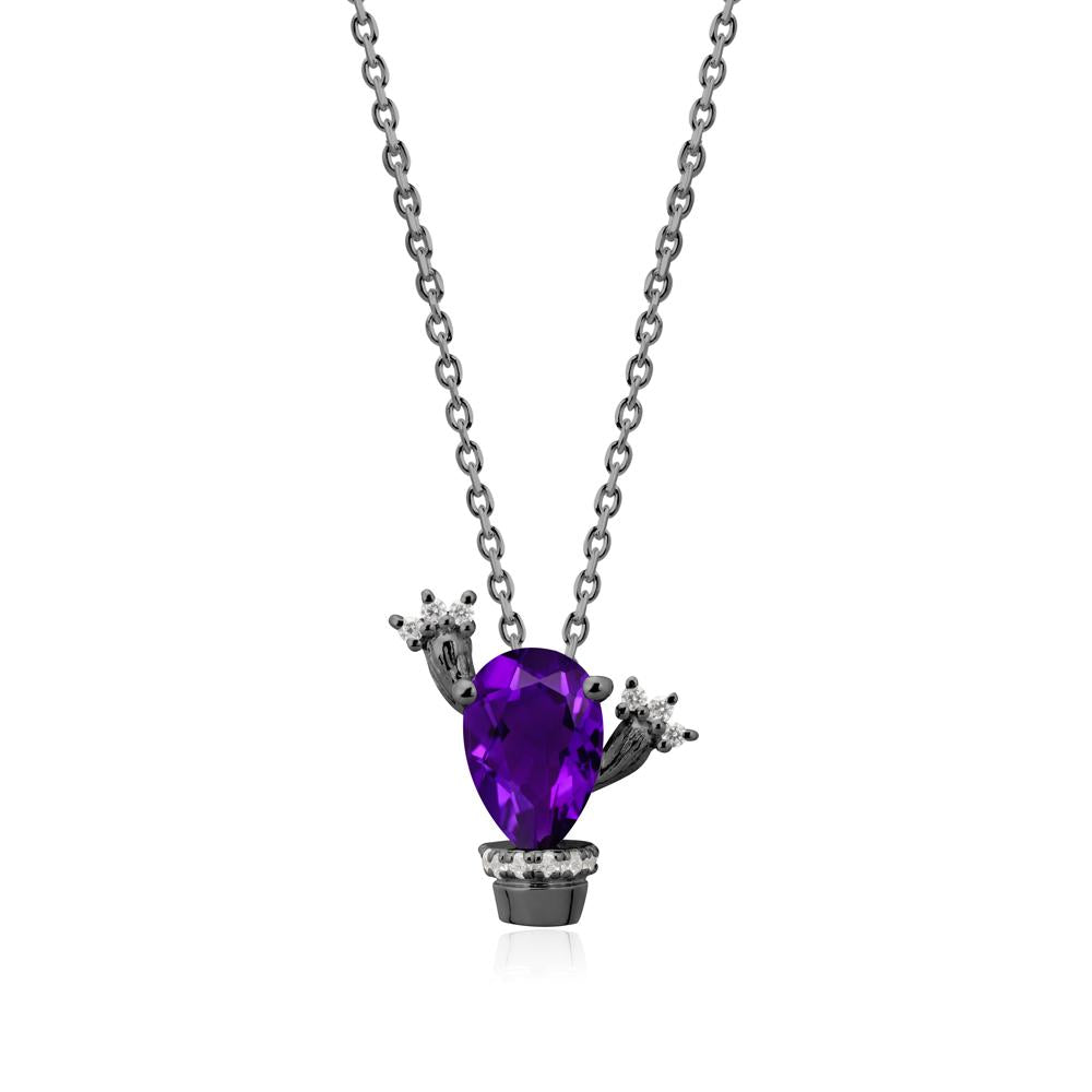 Unique Potted Plant Theme Amethyst Pendant Necklace - LUO Jewelry #metal_black finish sterling silver