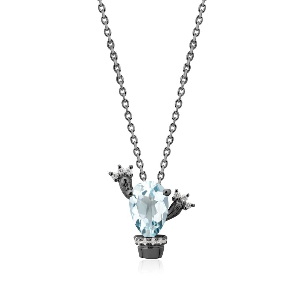 Pear Shaped Aquamarine Cactus Pendant - LUO Jewelry #metal_black finish sterling silver