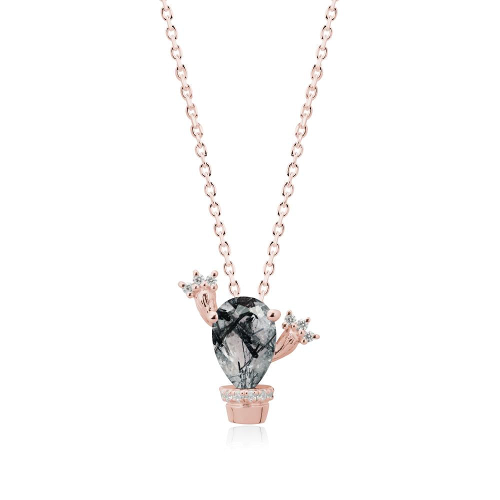 Unique Potted Plant Theme Black Rutilated Quartz Pendant Necklace - LUO Jewelry #metal_18k rose gold