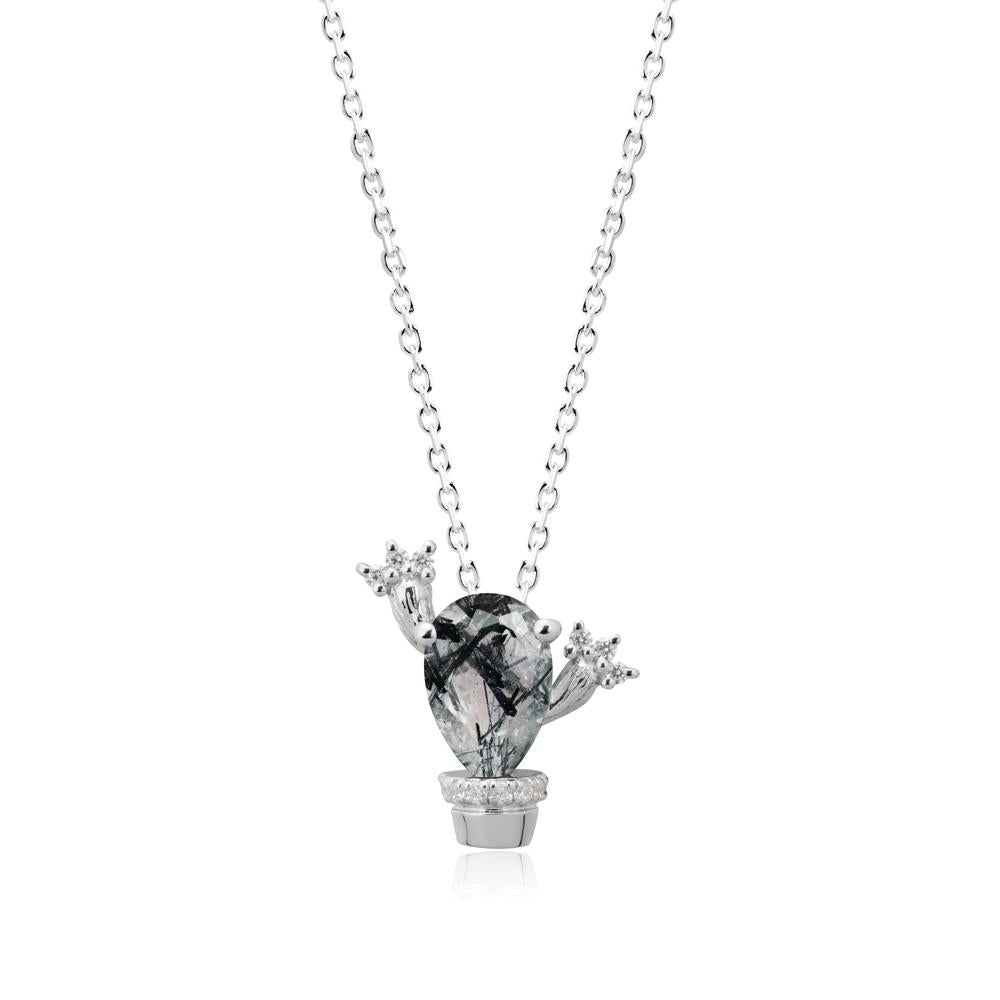 Unique Potted Plant Theme Black Rutilated Quartz Pendant Necklace - LUO Jewelry #metal_18k white gold