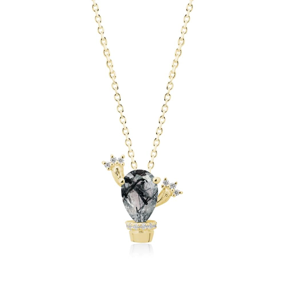 Unique Potted Plant Theme Black Rutilated Quartz Pendant Necklace - LUO Jewelry #metal_18k yellow gold