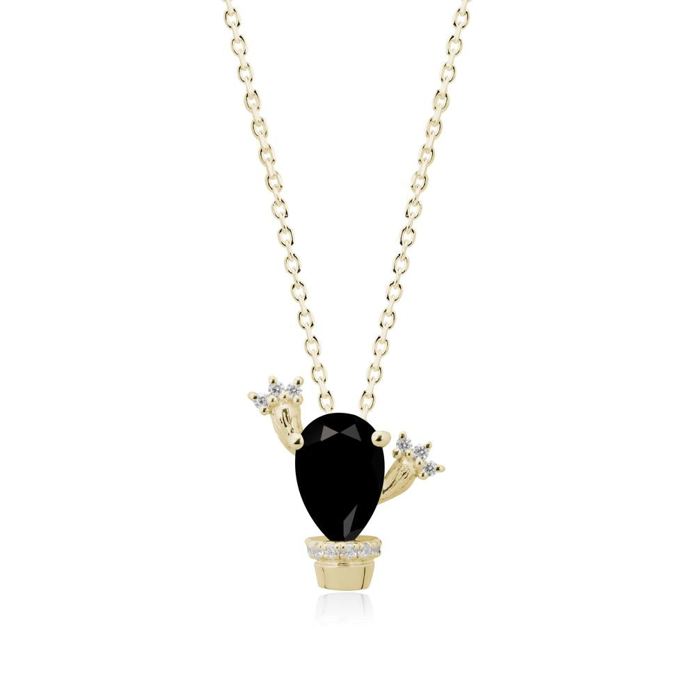 Pear Shaped Black Spinel Cactus Pendant - LUO Jewelry #metal_14k yellow gold